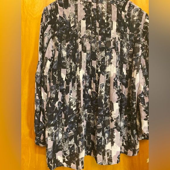 PARKER TOP BLOUSE GRAY BLACK WHITE LONG SLEEVE SIZE S - Picture 8 of 16